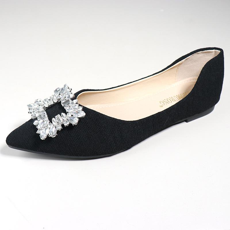 Fashion Large Size Flat Shoes for Women Spring Autumn New Fashion Rhinestone Shallow Mouth Boat Shoes Comfortable Pointed Luxury Shoes