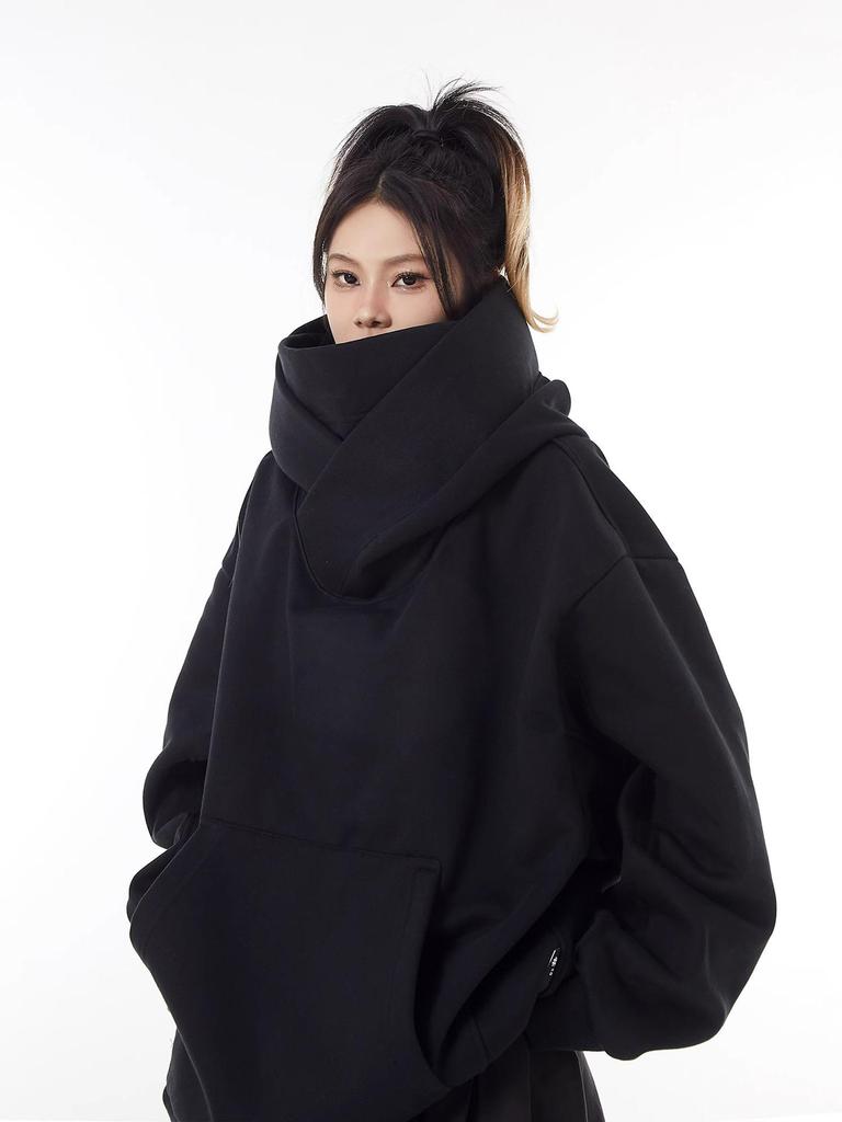 Unisex Trendy High-Collar Hooded Jacket with Velvet Lining for Social Anxiety