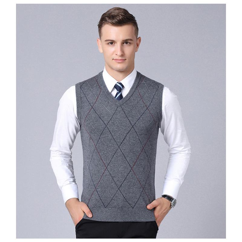 Men S Sleeveless V Neck Plaid Knit Vest Pullover Casual Top