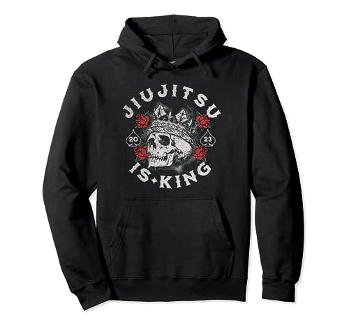 Jiu Jitsu Is King ::: Cool Skull & Roses Fighter Design Hoodie