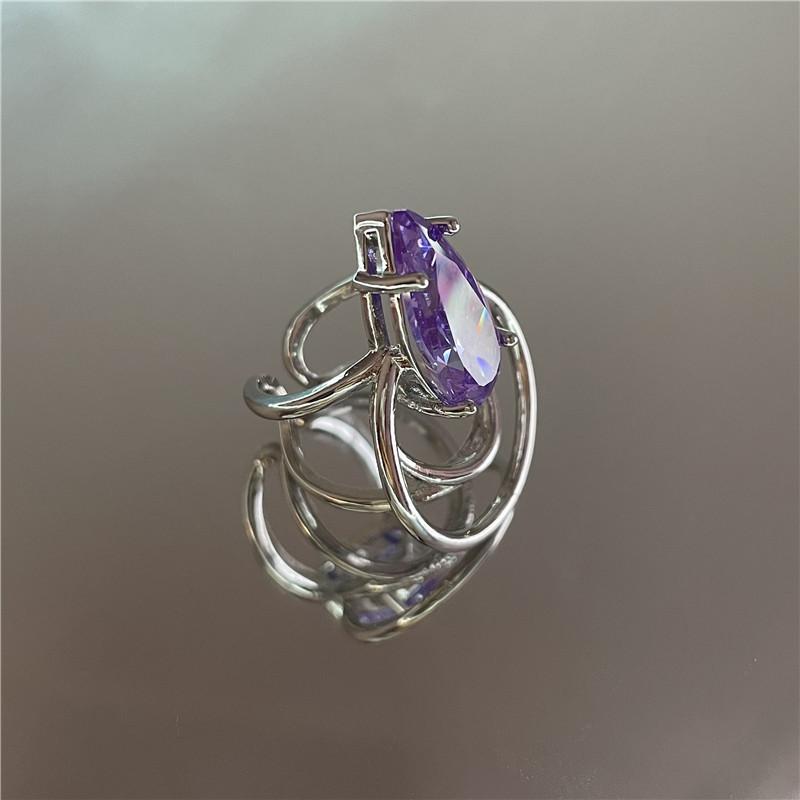 French Inspired Unique Purple Gemstone Ring Fashionable Geometric Design Women For