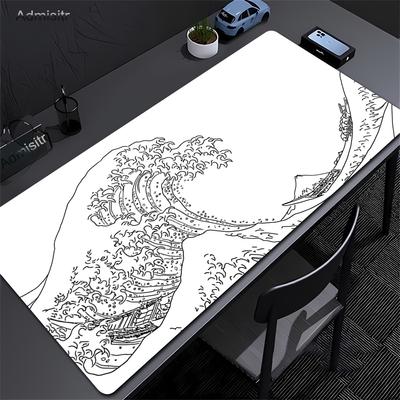 Minimalistische weiße Mauskissen Große Mauspads Japan Große Welle Mauspads Tastaturmatte XXL Schreibtischunterlage PC HD Schreibtischmatten Firmenmauspad
