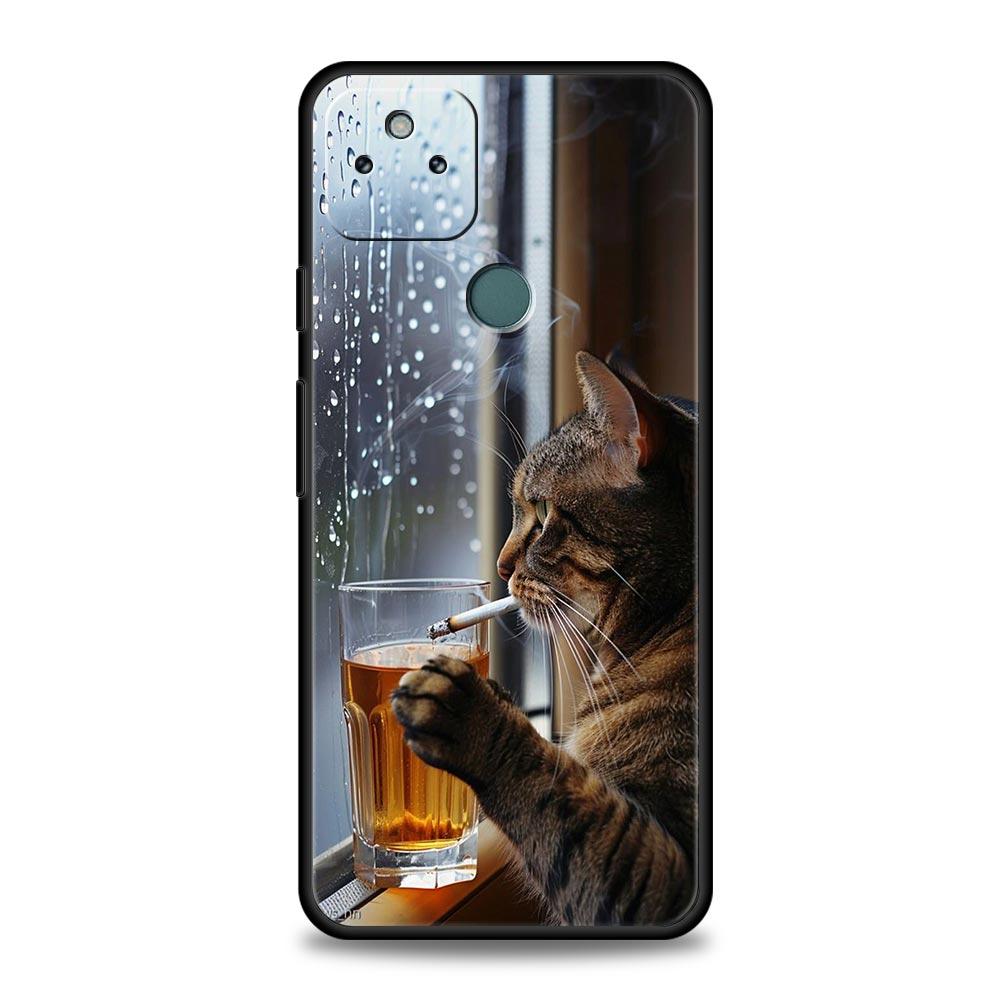 Fashion Kitten Smoking Pattern Phone Case Cover for Google Pixel 10 9 8 7 6 9A 8A 7A 6A Pro Shockproof Soft TPU 10 Pro XL Shell