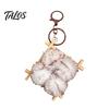 Soft Fermented Bean Curd Pendant Plush Keychain, Fluffy Doufu Bag Charm with Keyring, Backpack Handbag Purse Decoration Accessories