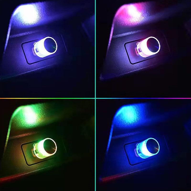 4Pcs Car Mini USB LED Ambient Light Portable Plug and Play Decorative Atmosphere Lamps for Interior Environment Flashing Light