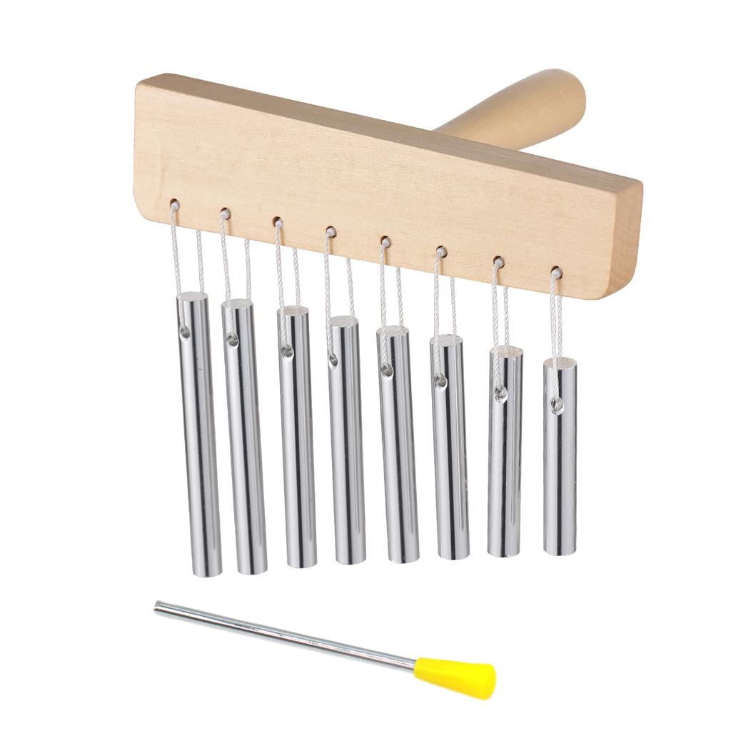 Bar Chimes 8 Tone Hand Bells with Knock Stick Birch Wood Solid Aluminum Tube Windchime Chimes Bells