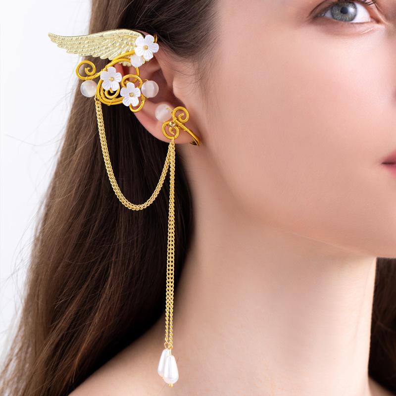 Angel Wings Elf Ear Cuffs with Tassel Elven Ear Clips Wraps for