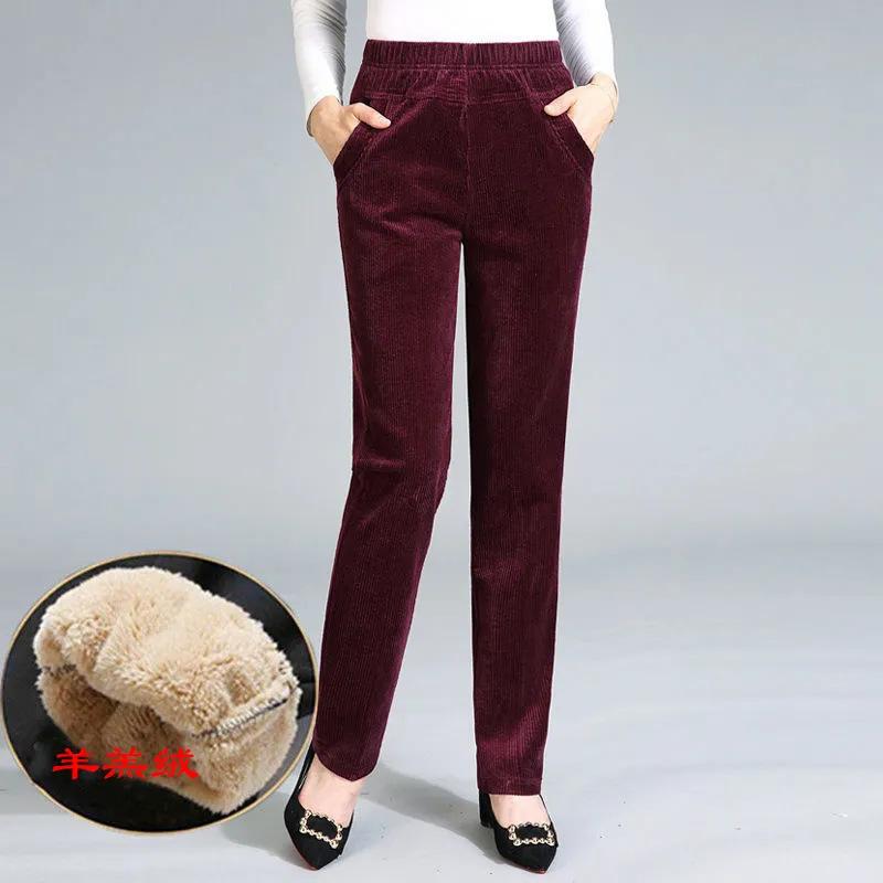 Women Warm Winter Plush Thick Pants Lambskin Cashmere Trousers High Waist Cotton Fleece Loose Female Wide Leg Pants PELEDRESS