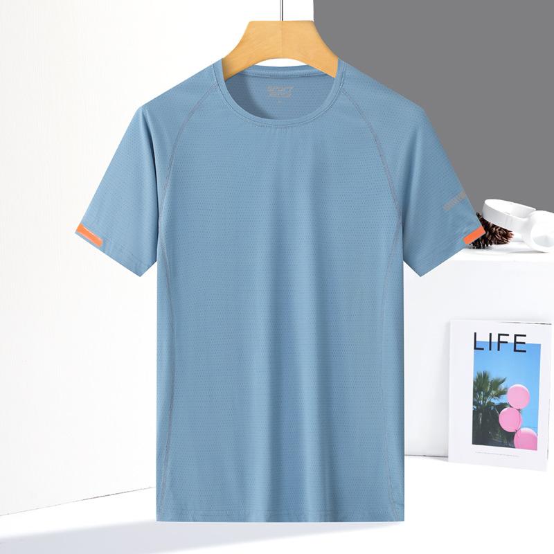 Letní párové pánské tričko s krátkým rukávem z ledového hedvábí s kulatým výstřihem, fitness, lehké, prodyšné, pohodlné, sportovní a volnočasové, z ledového hedvábí, rychleschnoucí