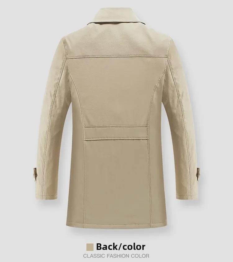 Men's Mid-Length Business Casual Windbreaker Jacket - Spring/Autumn, Anti-Wrinkle, Dad's Style, Plus Velvet Trend.