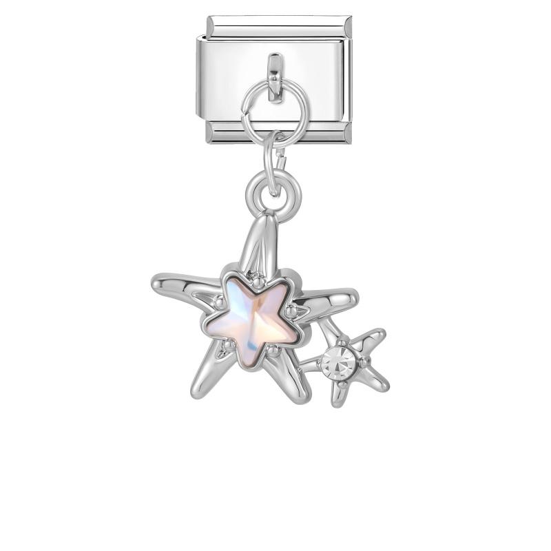 Fashion Crystal Heart Star Flower Moon Tassel Chain Pendant Italian Charm Link Fit 9mm Bracelet Stainless Steel Women DIY Making