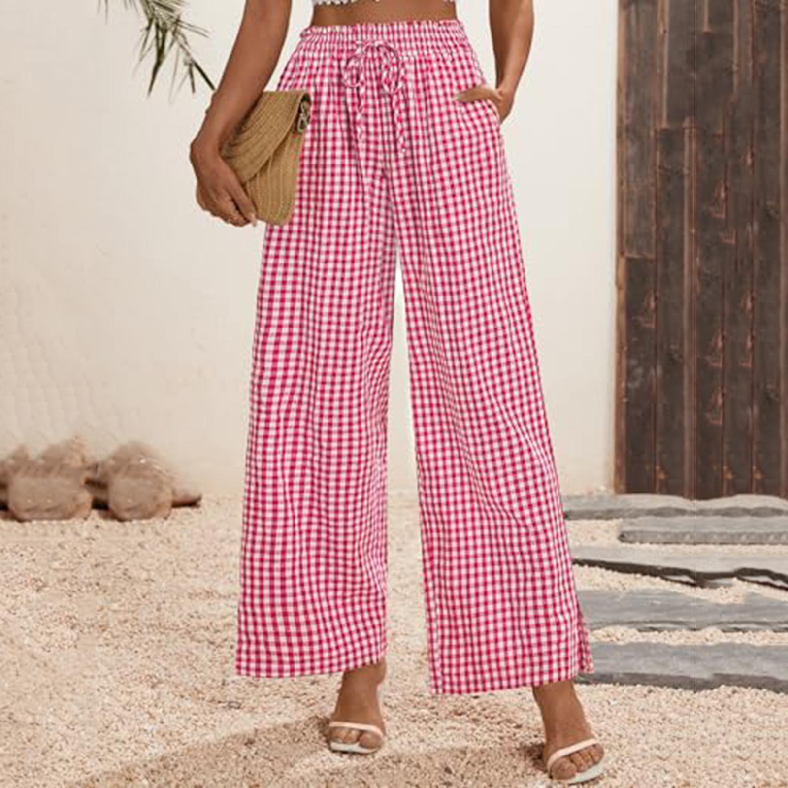 Women s Fashionable Casual High-waisted Drawstring Pants L красный
