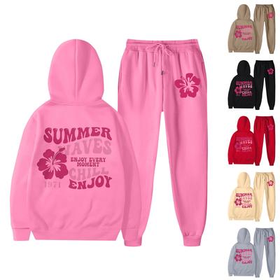 Women's Hooded Sports Tracksuit Unisex Two-Piece Running Outfits Long Sleeve Pullover Hoodies Sweatshirt+Sweatpants Set