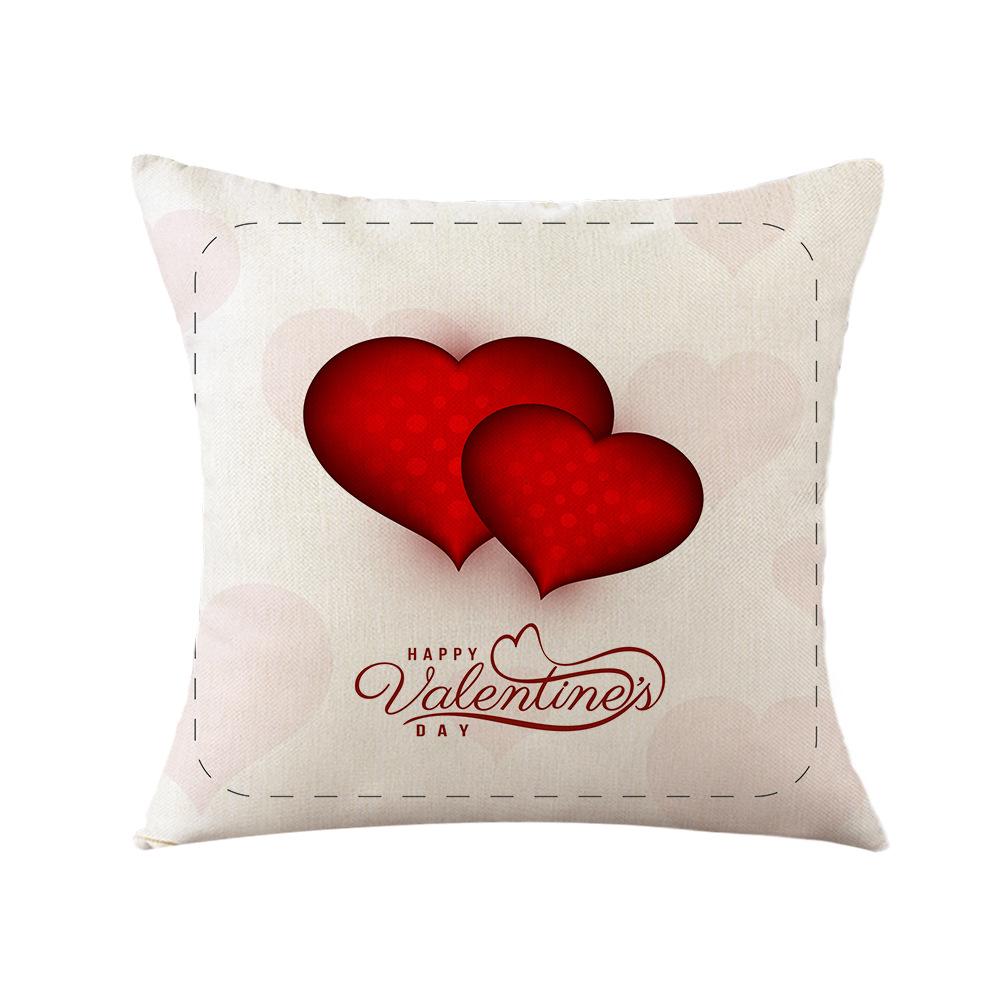 Valentine's Day Cushion Linen Printed Square Pillow Cover Sofa Cushion Plaid Love Cushion Cover