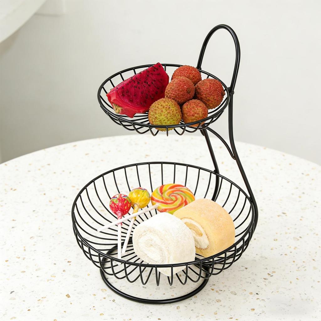 Cesto Portfrutta in Metallo a 2 Piani Contenitore per Verdura Supporto Frutta da Banco per Bancone Scaffale Dispensa Festa Buffet Sala Relax Appartamento