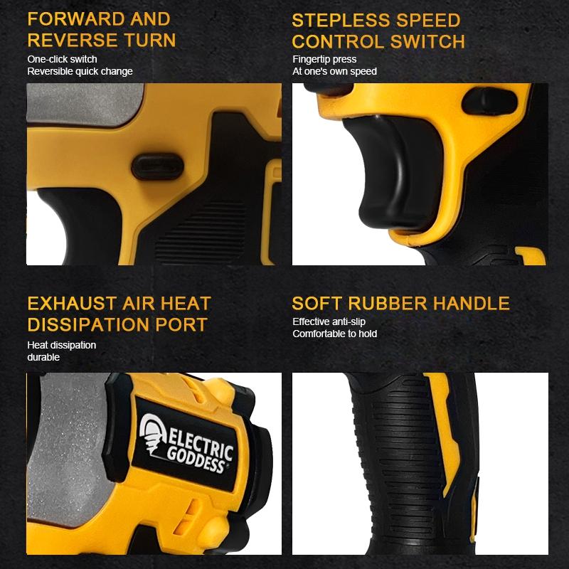 Electric Goddess DCF850 205N.m Cordless Impact Driver Tool Brushless Impact Drill Tool For 20V Dewalt Battery