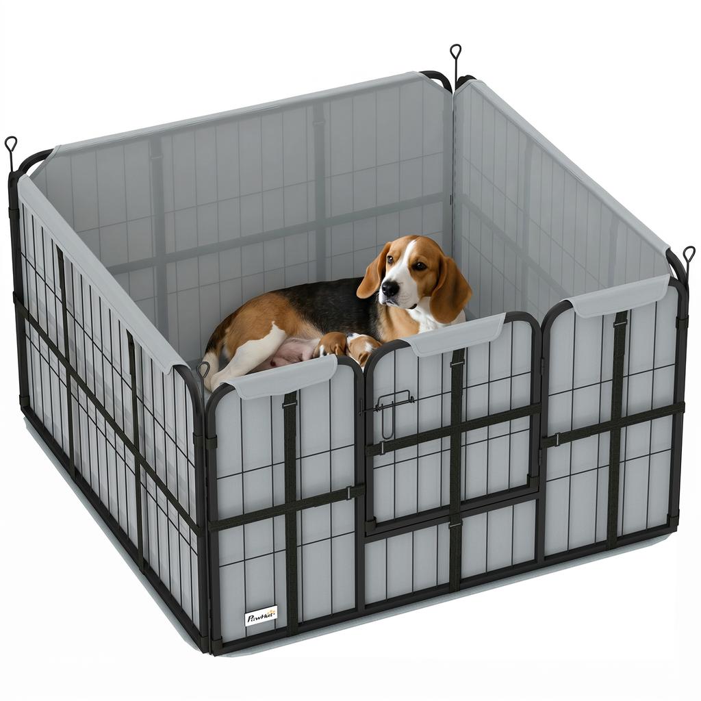 Steel Dog Whelping Box with Washable Whelping Pad, Wind-Resistant Cloth, for Small, Medium Dogs, 102 x 102 x 60cm