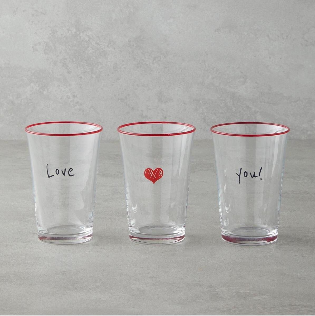 

Heart Glass 3-Piece Glass 290 ml Red Water Glass Set Standart білий