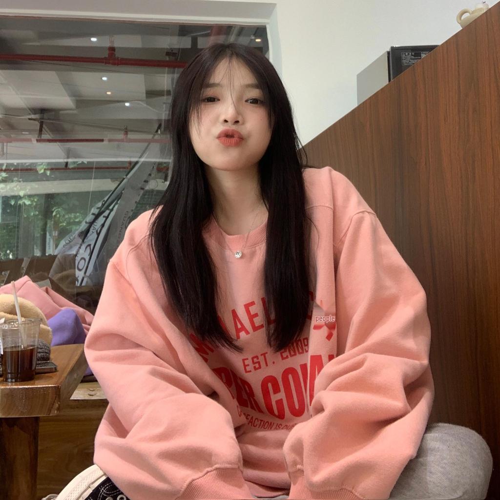 Damen Fleecegefüttertes Lockeres Sweatshirt, Rundhalsausschnitt, Herbst/Winter 2025 Hong Kong Stil, Japanisches/Koreanisches Lässiges Bedrucktes Oberteil