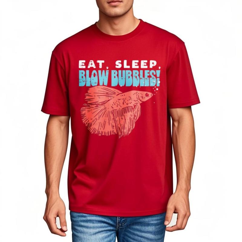 Relaxed Fit Unisex Oneck Tshirt Cotton Eat Sleep Blow Bubbles Fish Art Design Anime Man Top Tees Summer Cotton Teeshirt Unisex