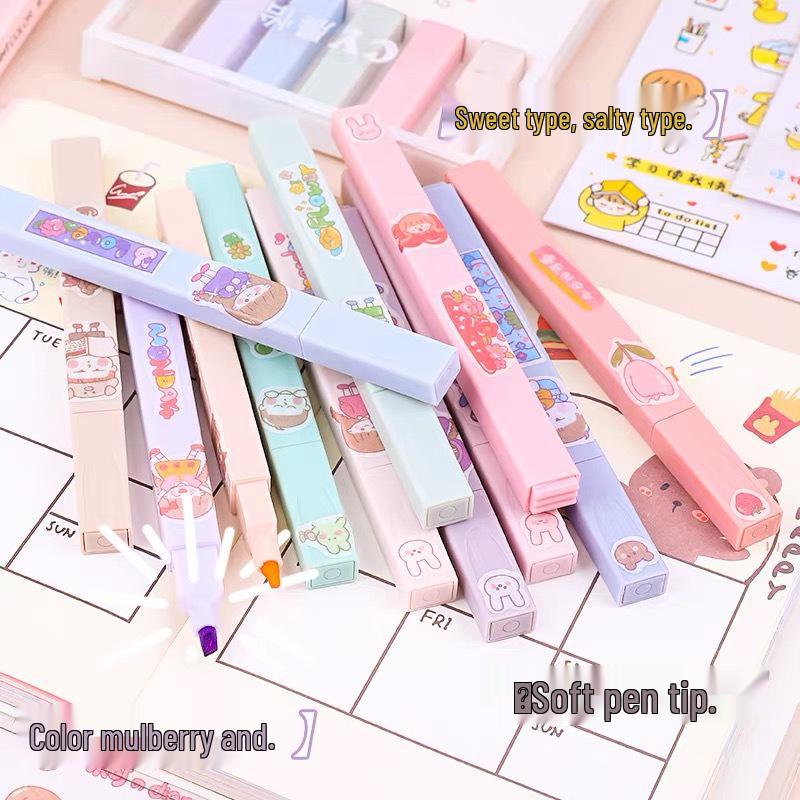 Creative 6-Color Soft Tip Highlighter Set for Journaling and Students