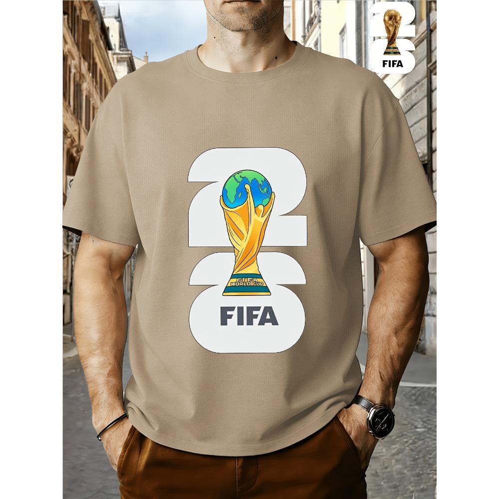 FIFA World Cup Football. Men's Print Short-Sleeve T-Shirt, Trendy Summer Top, Unisex Couple's Round Neck, Comfortable Fit, Essential for Parties