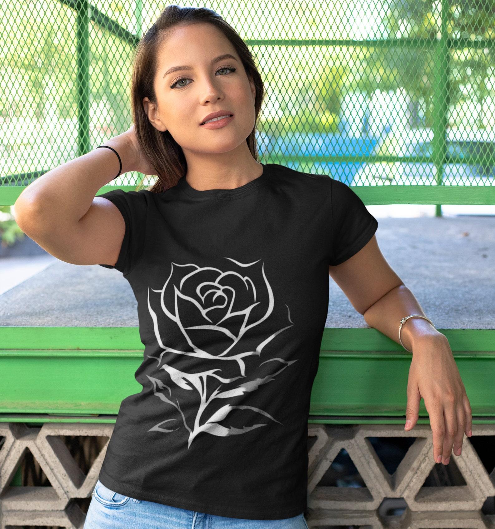 Black Rose T-Shirt: Minimalist Floral Print, Unisex Cotton Tee S