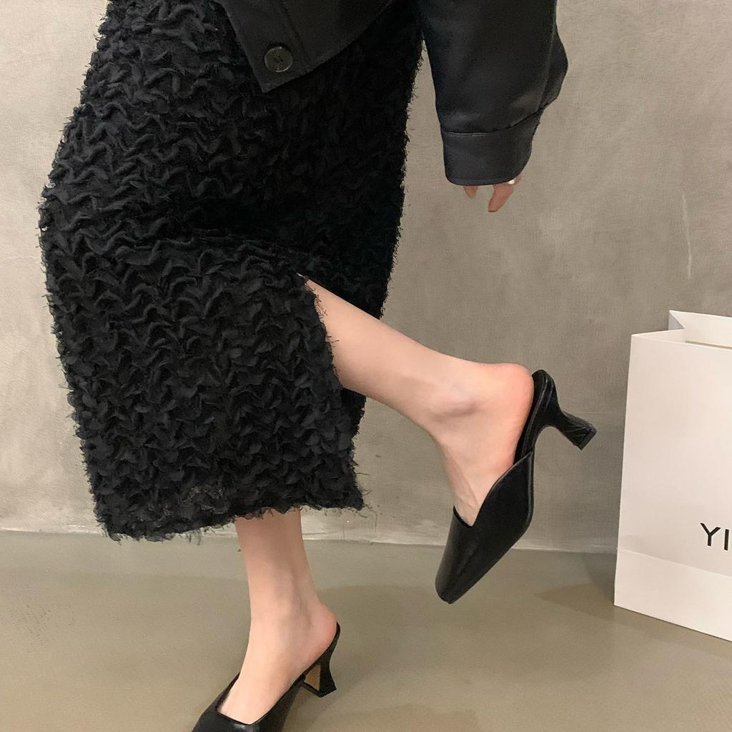 Baotou Half Slippers Women's Summer Wear 2025 New Thick Heel High Heels French Muller Shoes High-end Cool Slippers