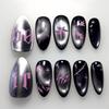 24Pcs Y2K Pink French Press On Nails 3D Metallic Silver Star Butterfly Almond False Nails Sweet Cool Wearable Manicure