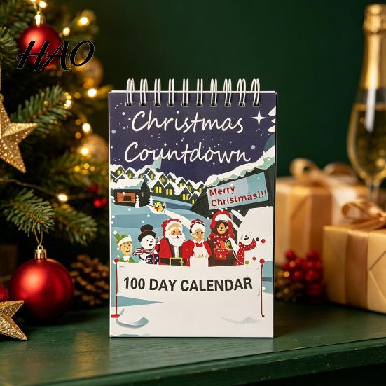 Holiday Party Supplies 2027 Christmas Advent Countdown Calendar, 100 Days Desktop Decoration Paper Flip Desk Calendar for Home Office Decor