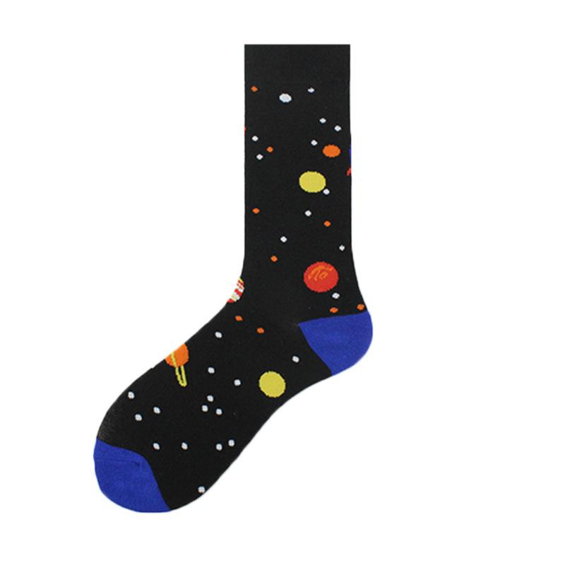 Happy Funny Unisex Painting UFO Astronaut Outer Space Rocket Men Crew Socks Male Boys Streetwear Cotton Causal Skateboard Sox