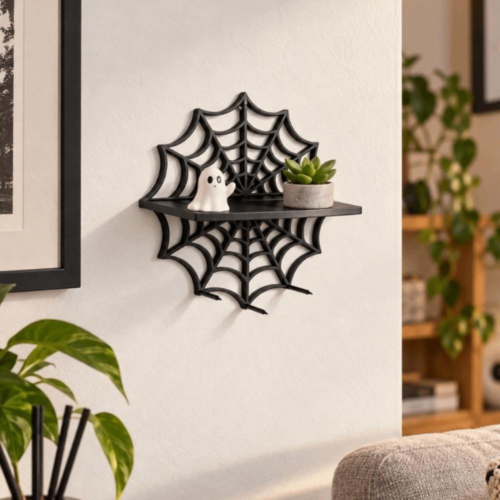 Schwarze Wandmontage-Regale Spinnennetz Wand-Aufbewahrungsregal Kreatives Halloween Schweberegal Schlafzimmer
