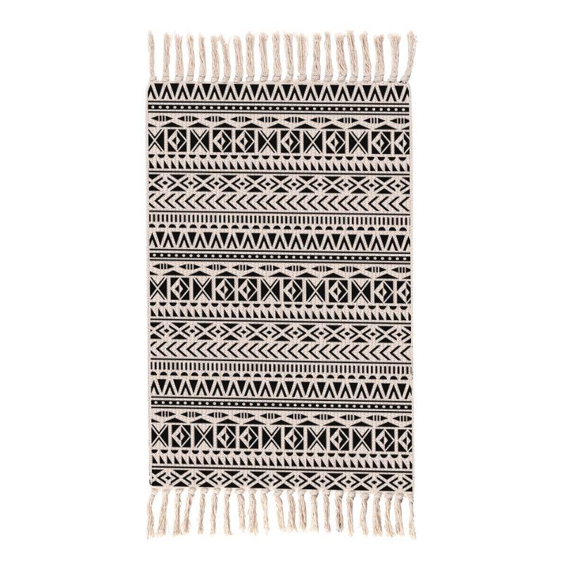 

Inyahome-Бохо коврик для ванной, Черный ковер, Марокканский кухонный хлопковый тканый коврик с кисточками, Прихожая, Спальня, Вход в прачечную 60x90cm