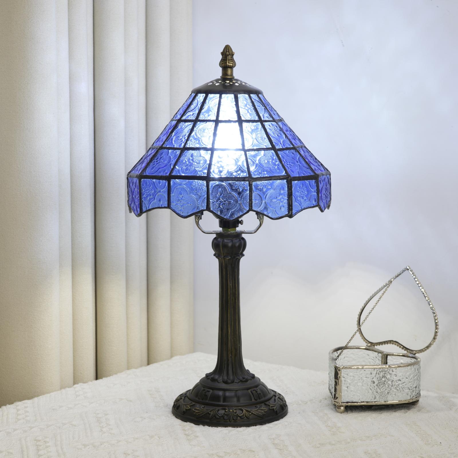 

Modern Table Lamp Stained Glass Desk Lamp Deep Blue Bedside Reading Light Decor Bedroom Living Room Home Office EU Plug синий