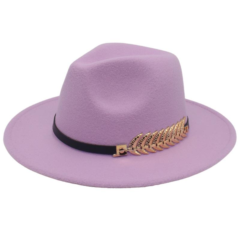 Top Hat Men'S Golden Fishbone Women'S Woolen Jazz Hat Big Brim Felt Hat Retro Hat