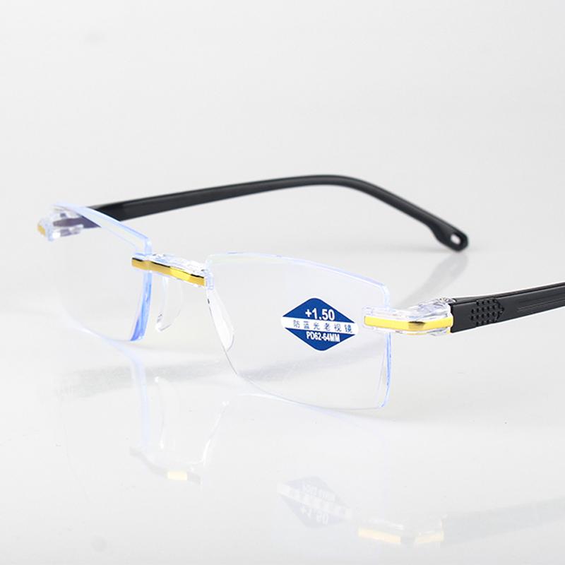 Rimless Reading Anti Blue Light Glasses Women Square Frameless Retro Clear Lens Presbyopic Reading Glasses for Women