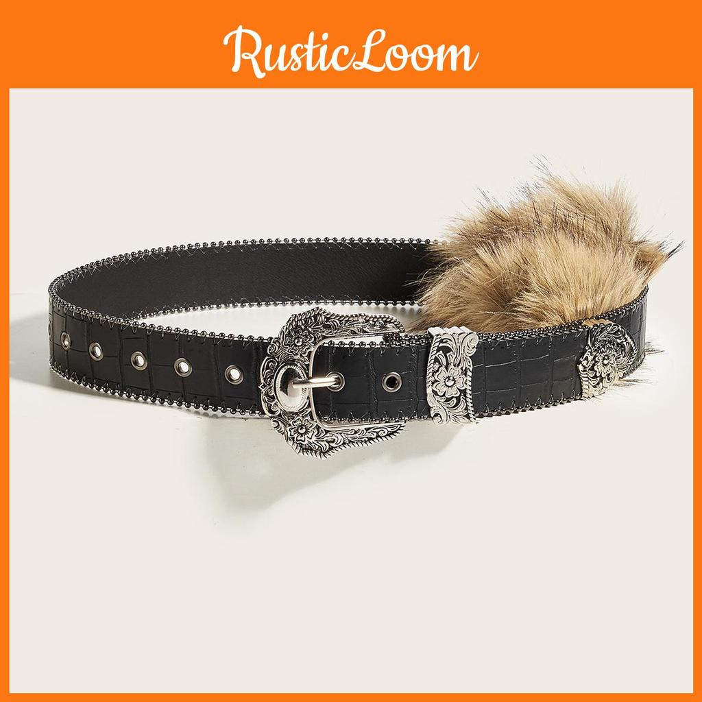 American Style Plush Waist Belt With Alloy Pin Buckle For Trendy Casuals