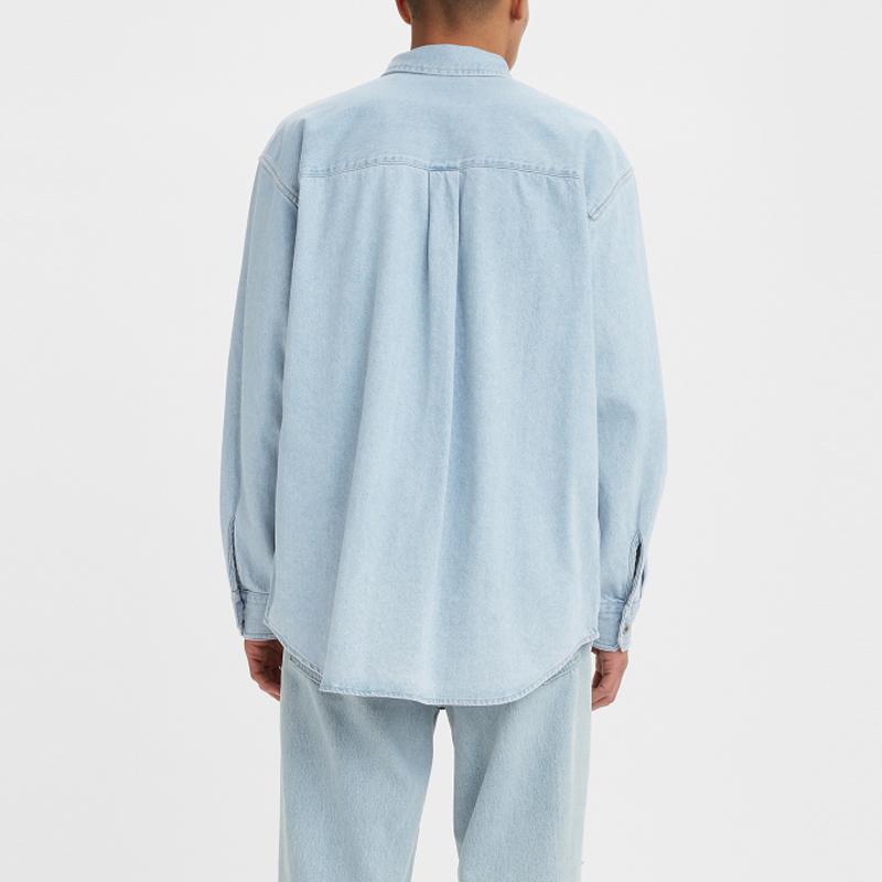 Levis SS23 Silver Label Solid Color Single-Breasted Chest Pocket Denim Long Sleeve Shirt Men shirts Blue A3404-0002