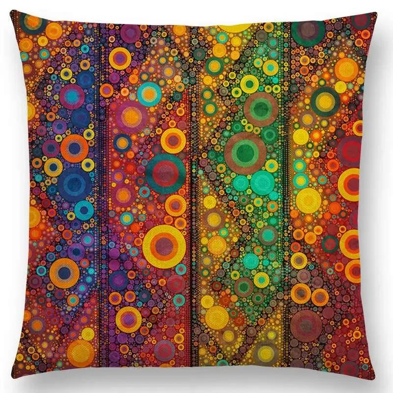 Butterfly Dream Love Flowers Sofa Throw Pillow Case Soul Heart Tulip Golden Circles Floral Stained Glass Colorful Cushion Cover