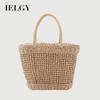 Summer Seaside Vacation Beach Bag Leisure Drawstring Large Capacity Straw Bag Hollow Fishnet Handbag
