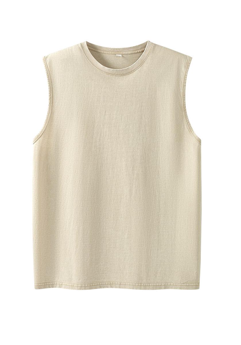 

Vintage Wash Men s Trendy Sleeveless Cut-Off T-Shirt L абрикосовый