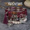 Bohemian Beaded Bracelet Set with Wing Pendant and Tassels
