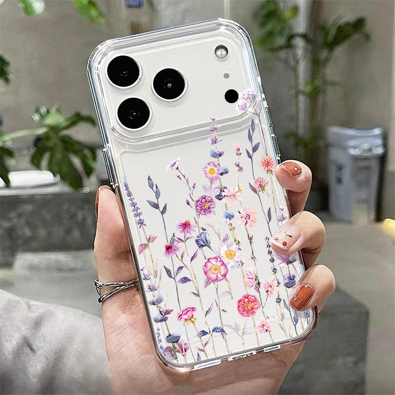 Silicone Clear Phone Case For iPhone 17 16 Pro 15 14 13 12 Pro Max 11 Transparent Shockproof Soft Beautiful Flower Printed Cover