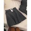 Gray High-Waist Elastic A-line Pleated Knit Skirt for Women - Slimming, Versatile, Short Skirt for Spring and Autumn.