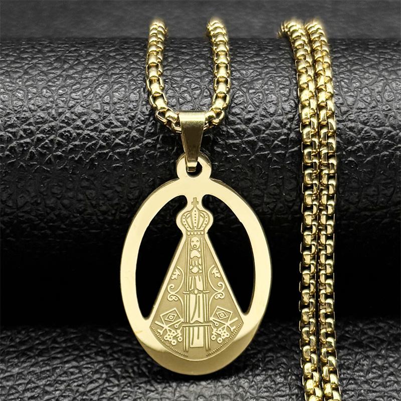 Our Lady Of Aparecida Brazil Necklace for Men Women Stainless Steel Gold Color Virgin Mary Bless Chain Jewelry Colar Masculino