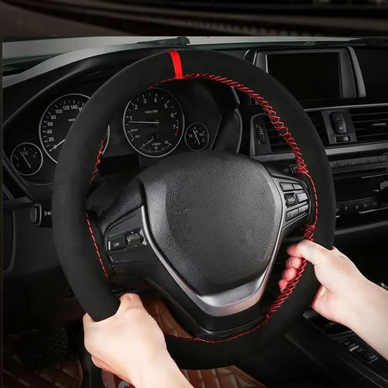 Premium Fur Steering Wheel Cover Universal Car Steering Wheel Braid Cover with Needles and Thread Anti Slip Interior Protector