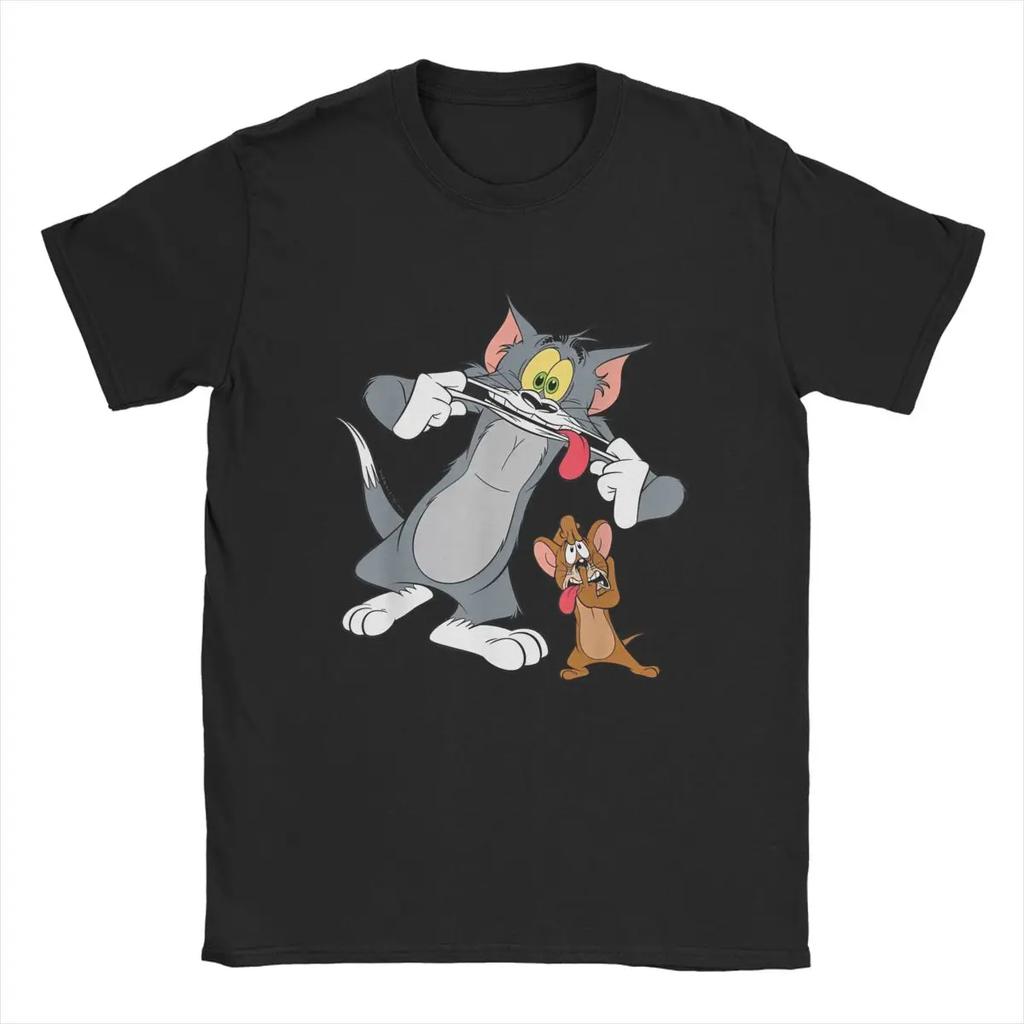 T-Shirts für Männer Cartoon Anime Tom Jerry Lustige Gesichter Kreative Damen T-Shirts Rundhalsausschnitt Kurzarm T-Shirt Baumwolle Druck Kleidung