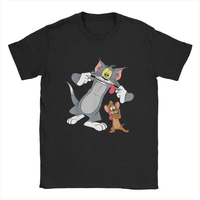 T-Shirts für Männer Cartoon Anime Tom Jerry Lustige Gesichter Kreative Damen T-Shirts Rundhalsausschnitt Kurzarm T-Shirt Baumwolle Druck Kleidung