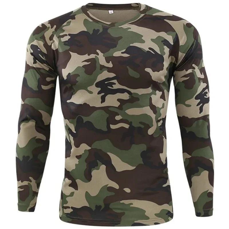 Men's Outdoor Camouflage Warrior Hunting Sports Long Sleeve Fashion Loose Round Neck T-shirt Top Military Tactics