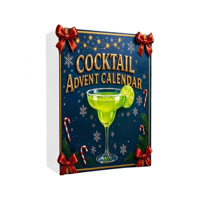 Cocktail Adventskalender mit 24 flachen 2D Cocktail-Ornamenten 24 Tage Weihnachts-Countdown-Kalender Weihnachts-Überraschungsgeschenke